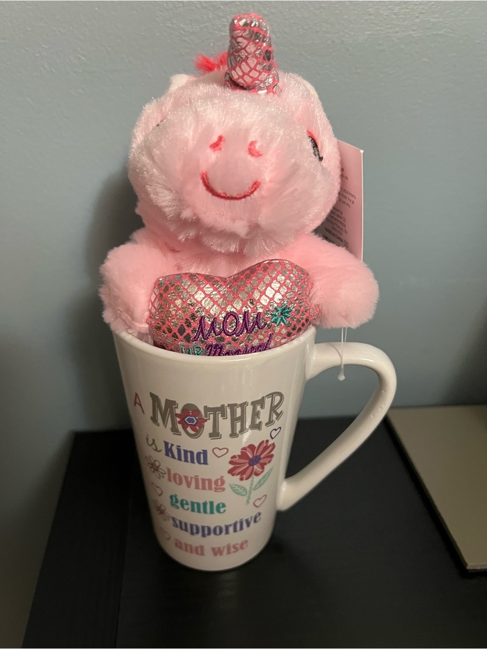 Pink Plush Unicorn in Sentimental Mom 14 oz Mug NWT